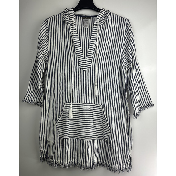 Tommy Bahama Yarn Dyed Striped Cotton Hoodie Pullover Swim Cover Beach Top Large - Picture 9 of 9